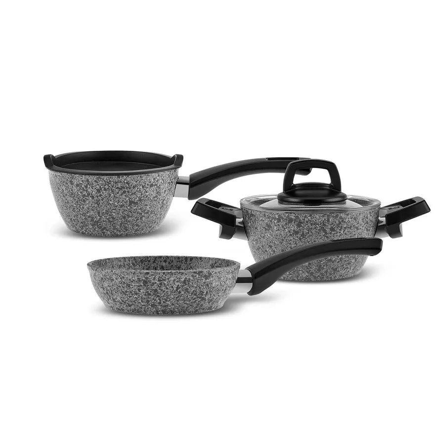 Karaca Grey Stone Biogranite 5-Piece Cookware Set, Small, Grey