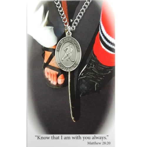 Pewter St. Christopher Medal with Prayer Card - Ice Hockey (Boy)