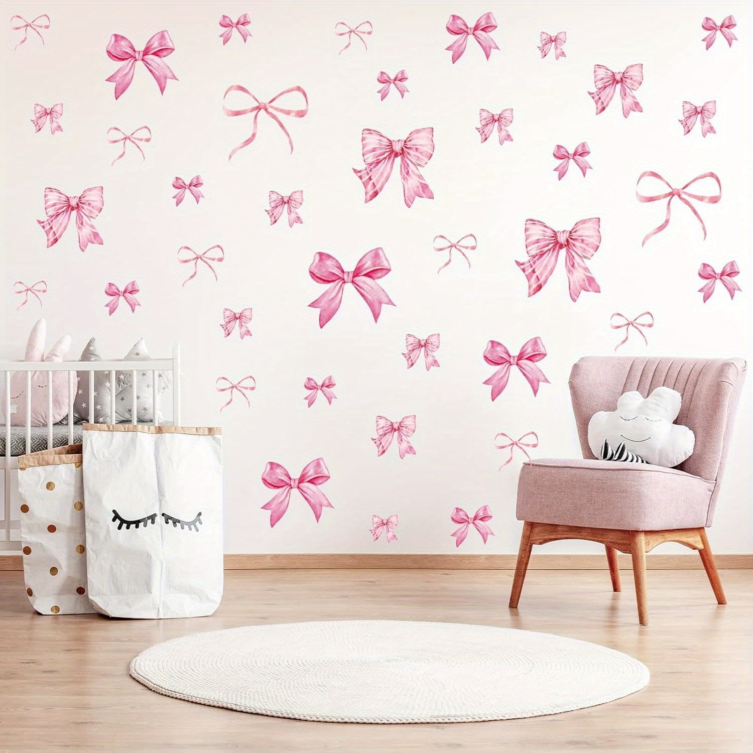 TEMU 4 Sheets Pink Bow Wall Stickers - Assorted , Self-adhesive Removable Pvc Decor For Bedroom, Wedding, Party, Notebook & Refrigerator, Romantic