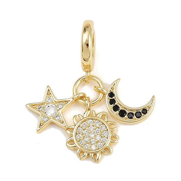 Breloques pendantes européennes en laiton micro pavé de zircones cubiques transparentes et noires