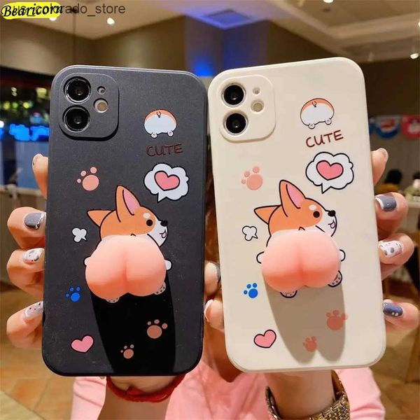 Cell Phone Cases 3D Cute Buttocks Pop Fidget Toys Phone Case for iPhone 11 12 13 14 15 Pro X Max XR 8 7 Plus 6 6s SE Push Corgi Butt Cover L