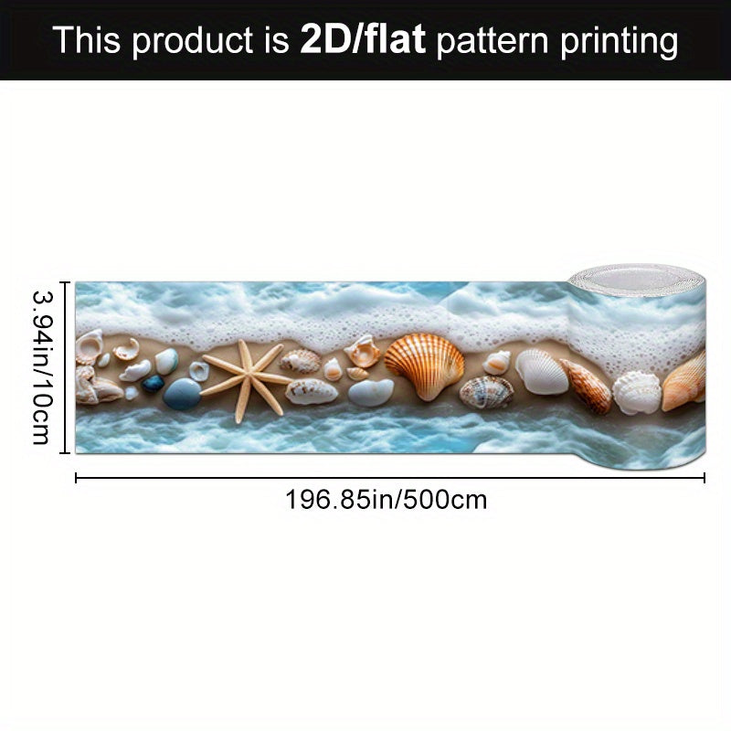 TEMU 1pc Self-adhesive Removable Vinyl Wall Decal - Realistic 3d Beach Seashells & Ocean , Textured Border Sticker For Baseboards, Trim, Walls