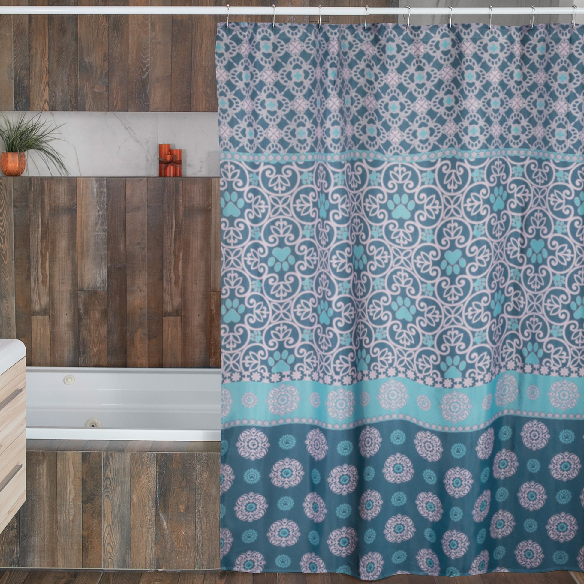 Pawsitively Pretty Shower Curtain with 12 Hooks - Perfectly Patterned Paws