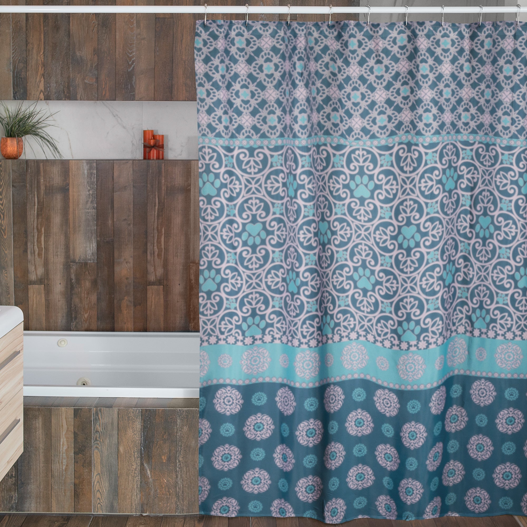 Pawsitively Pretty Shower Curtain with 12 Hooks - Perfectly Patterned Paws
