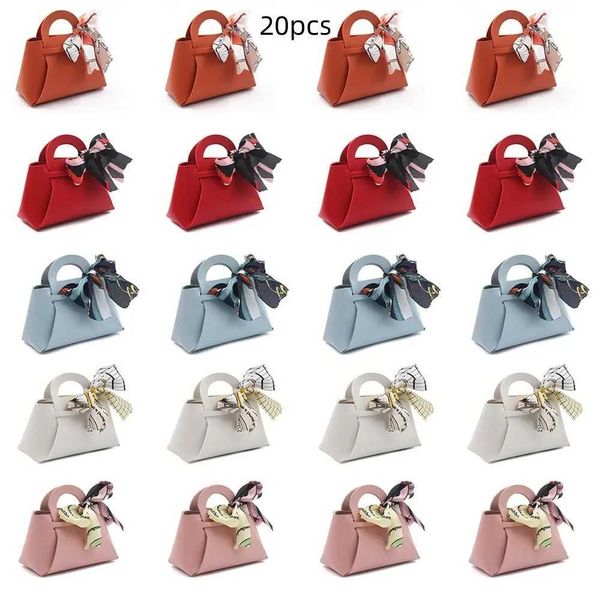 20 pieces of leather gift bags bow tie ribbon packaging bags wedding most popular distribution bags Christmas candy packaging boxes mini han
