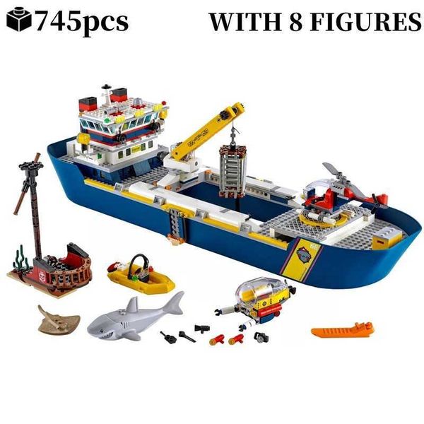 City Ocean Exploration Giant Sea Ship Set Blocks Building Organism Boat Bricks 60266 Modelo Assembléia Toys Kids GiftSc250117
