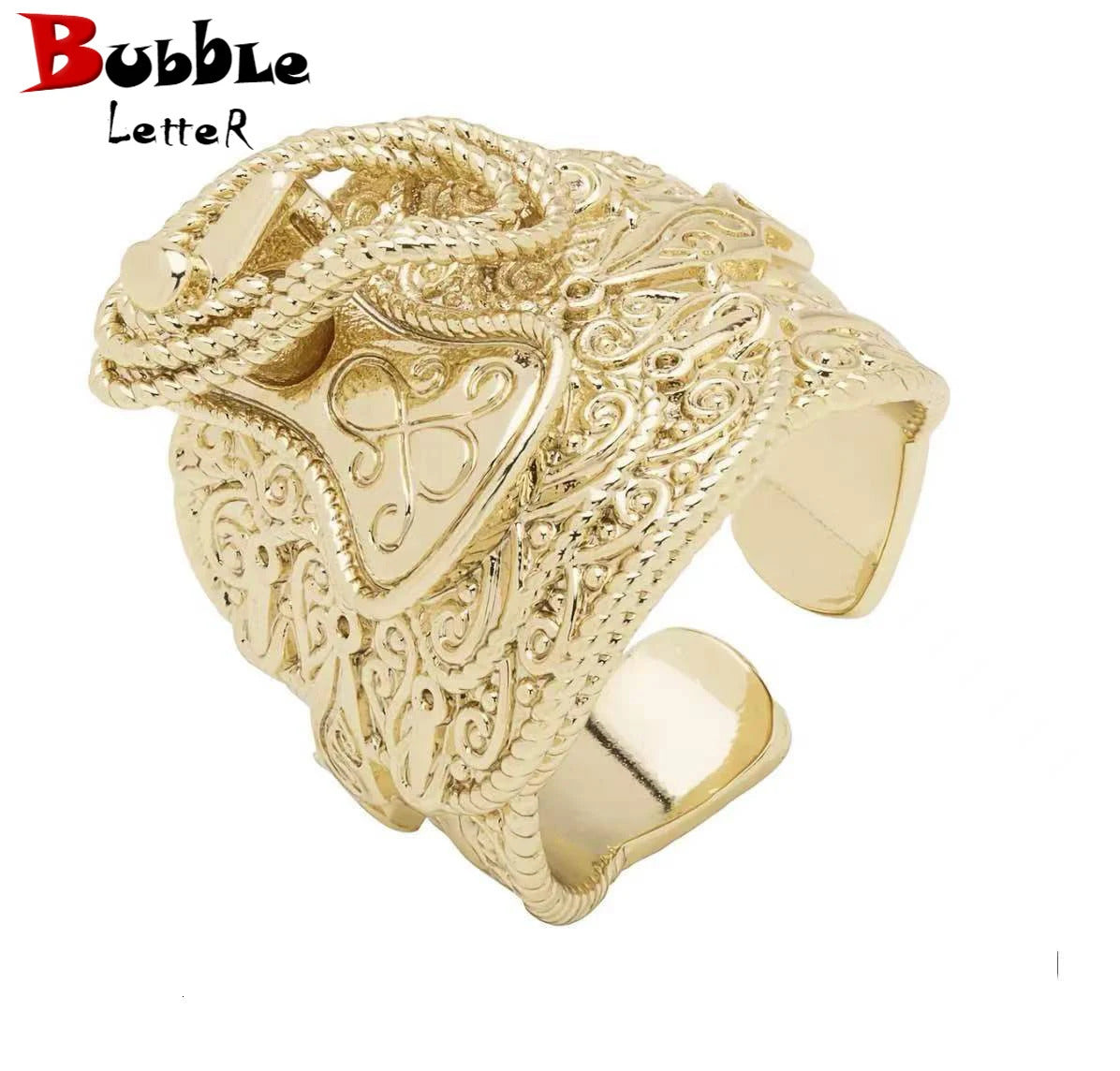 Bubble Letter Saddle Ring for Men Real Copper Adjustable Hip Hop Jewelry 250612