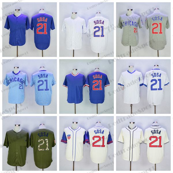 Mens 21 Sammy Sosa Baseball Jerseys Vintage Stitched Jersey Grey Blue Black Shirts