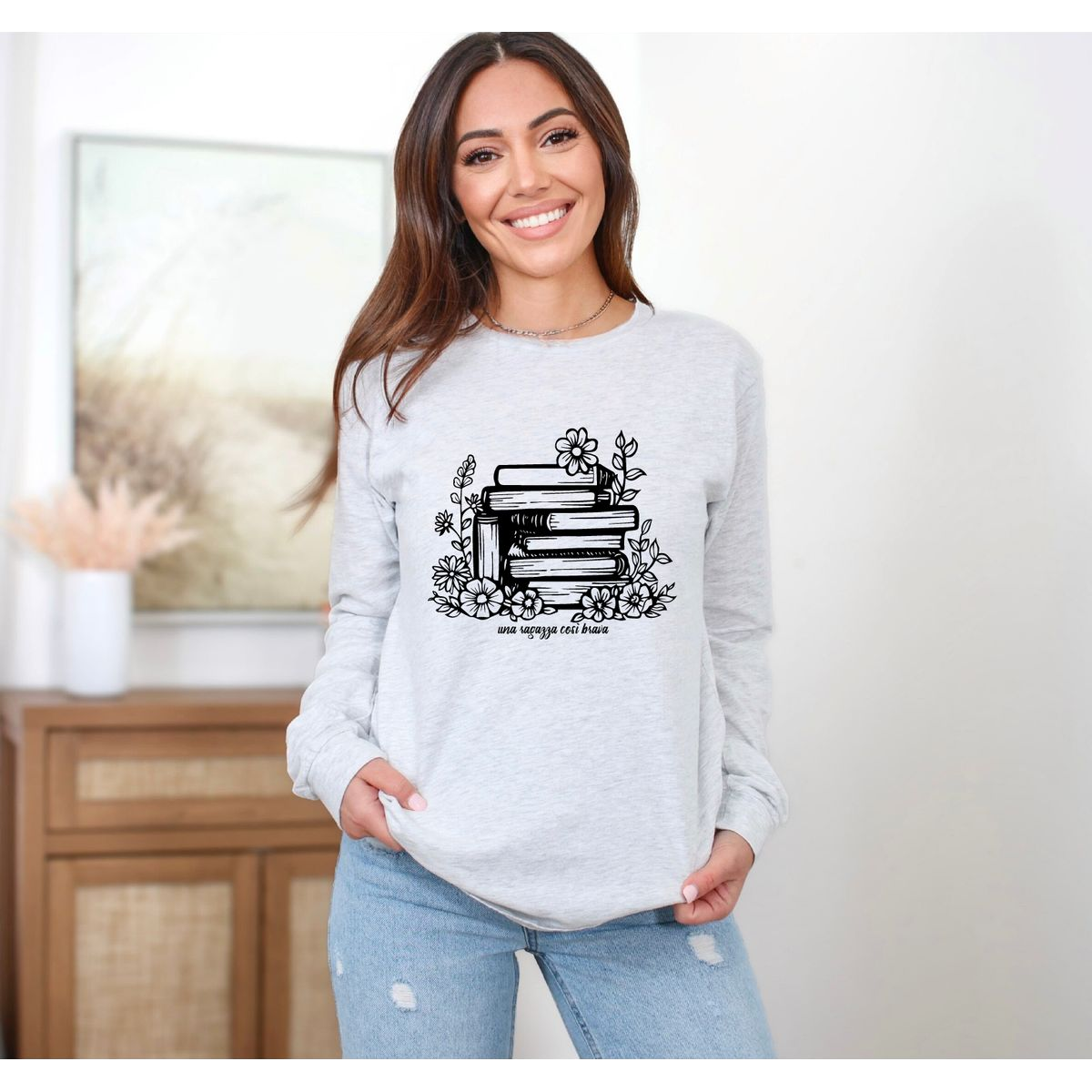 Such a Good Girl' Books & Flowers Long Sleeve T-Shirt - XL - Ash