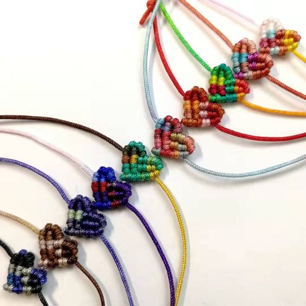 Bohemia Gradient Candy Colors 18k Gold Beads Heart Shaped Love Lucky Handmade Rope Bangle Braided Bracelet Couple Sister Gift
