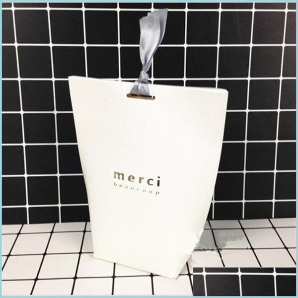 Packing Bags 50Pcs Upscale Black White Bronzing Merci Candy Bag French Thank You Wedding Favors Gift Box Package Birthday Party Favo Dh8Wd