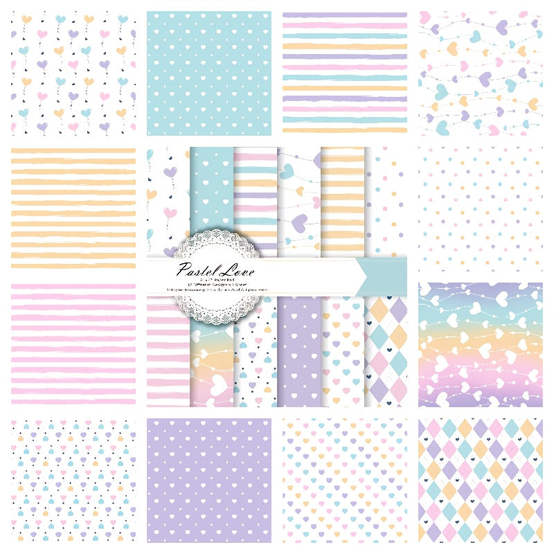 TEMU 12pcs And Macaron Color Paper Cardstock Set, 6x6 Inches, With Heart, Stripe, , High-quality, Made Of Paper, For Scrapbooking, Diy Crafts, Gift