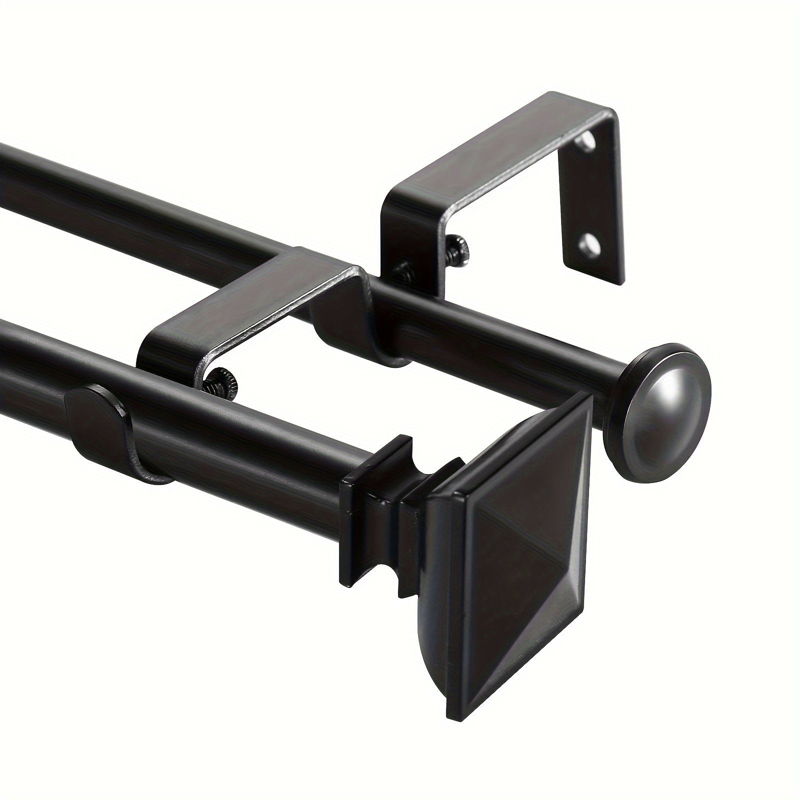 TEMU Double Curtain Rods For Window 28-48- 48-84- 84-120 Inch, Adjustable Double With Square Urn Finials, 5-8 Inch Front And 1-2 Inch Back Double