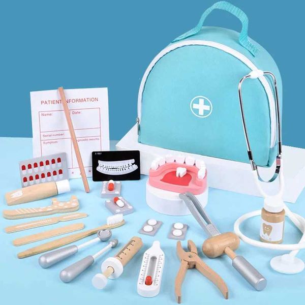 Wooden pretend play doctor educational toy children simulation dental examination brushing teeth medical kit role-playing game X241128