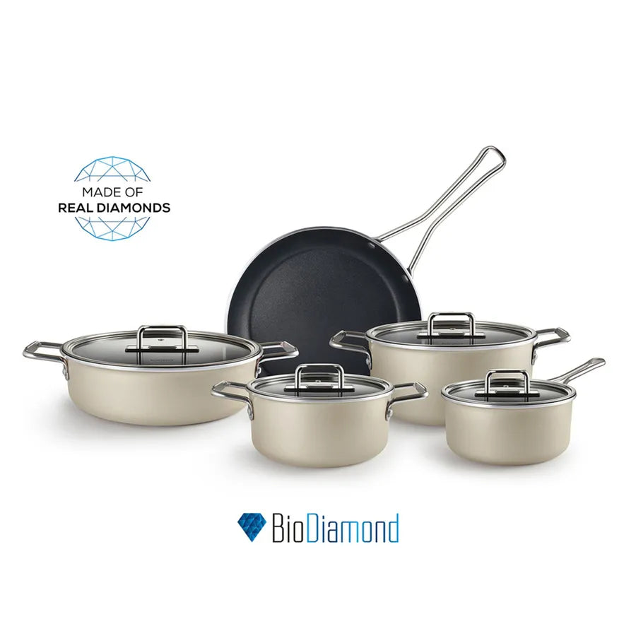 Karaca Mastermaid BioDiamond 9-Piece Cookware Set, Cream Silver