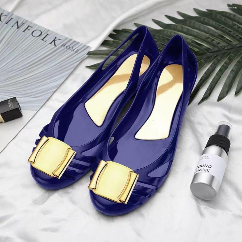 Women&#039;s Sandals Square-Buckle Jelly shoes Summer Baotou Hollow Fashion Roman PVC Plastic Beach Shoes Women Flat Wedge