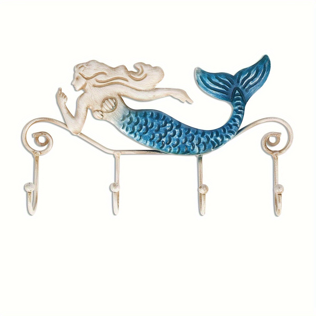 TEMU 1 Pc, Mermaid Key Hooks Wall Hanger Bag Clothes Hooks, Decor Key Holder With 4 Hooks, Handmade Cute Key Hook Wall Decor Marine Animal Decor Easy