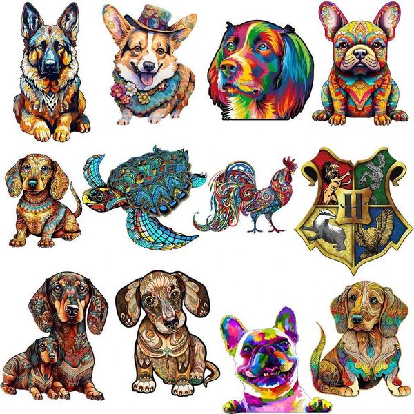 Unique Dog Series Wooden Animals Puzzle for Adults Kids 3D Puzzles Toys DIY Educational Games Christmas Gifts Wood Jigsaws LX241024