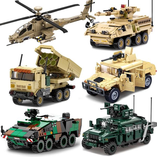 Military Armored Hummer Stryker Tank Car US Russia Army Modern War Soldier Weapon Model Building Blocks Brick Children Kids Toys W250115