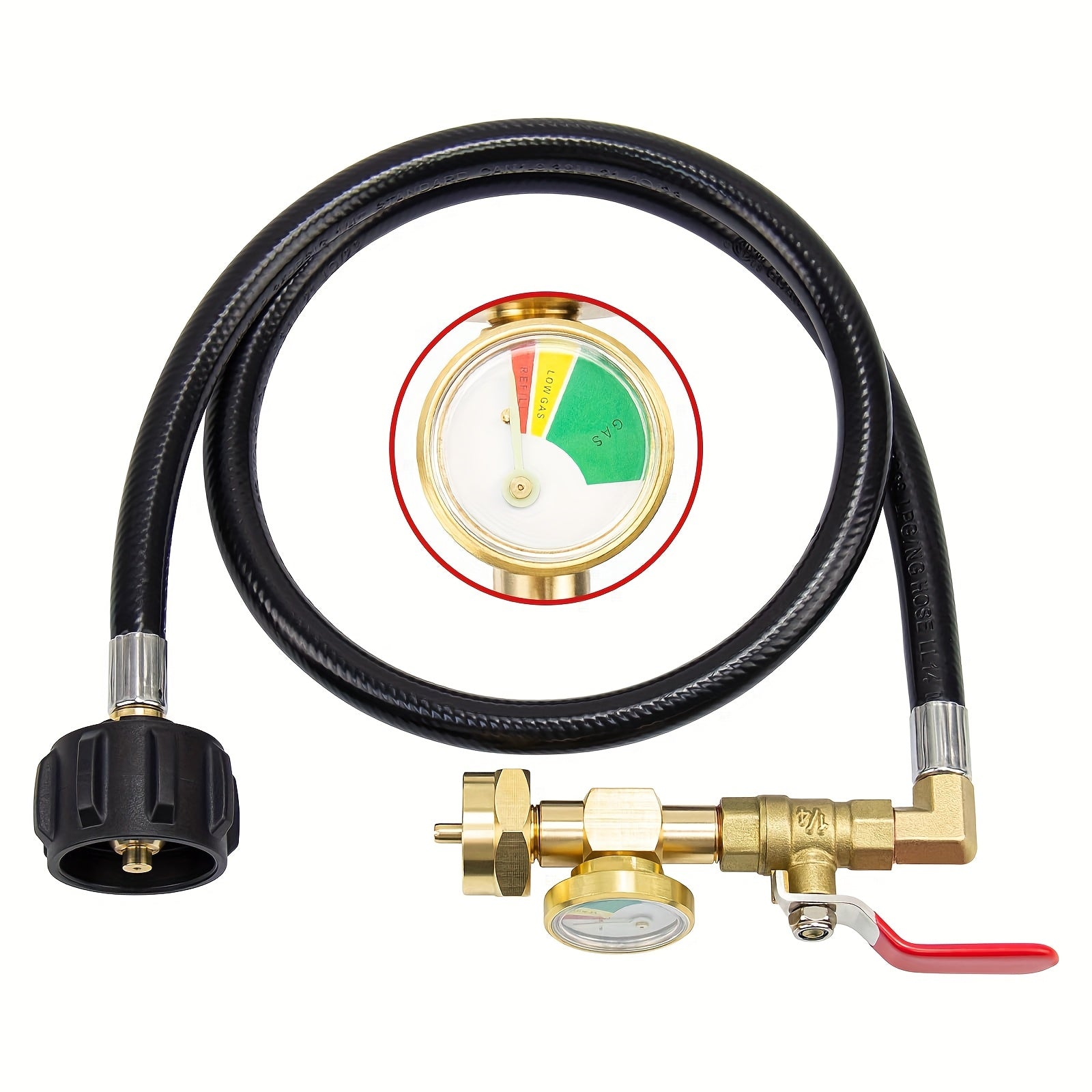 TEMU New Propane Refill Adapter Hose With Pressure Gauge And Control Valve, 36" Propane Tank Refill Adapter Extension Hose For 1lb Propane Gas Tanks