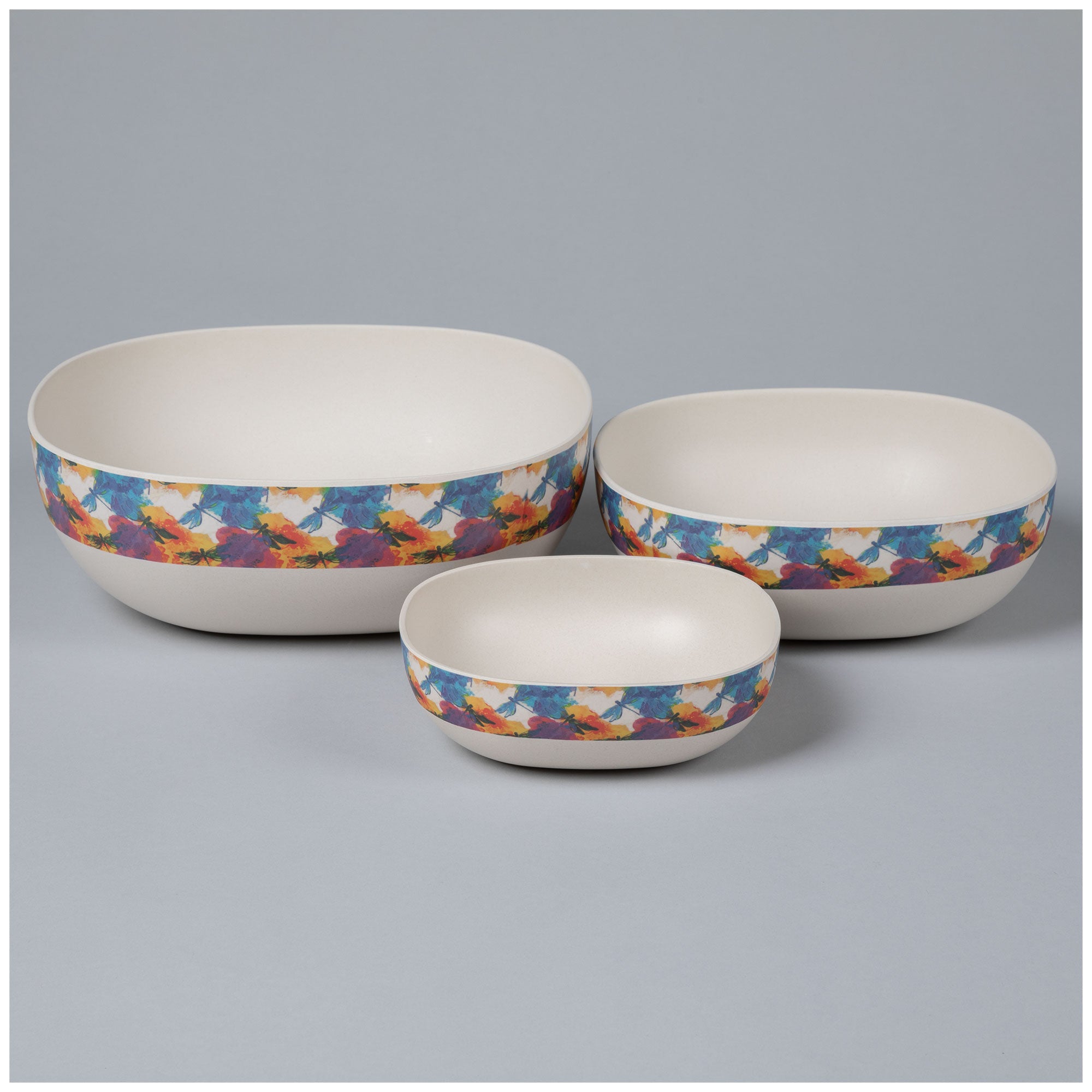 Bamboo Fiber Bowl Set - Watercolor Dragonflies - Nesting Bowls