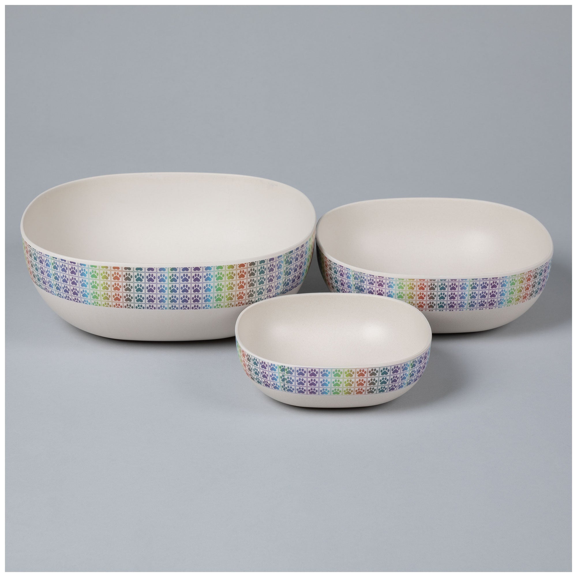 Bamboo Fiber Bowl Set - Rainbow Checkered Paws - Nesting Bowls