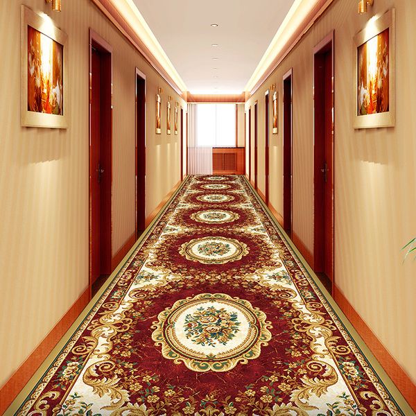 Custom Made Long Hallway Carpets European Stair Corridor Carpet Wedding Hotel Carpet Area Runner Rugs Flower Non-slip Floor Mats