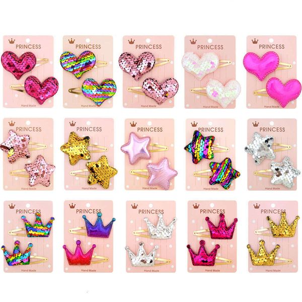 035 gradient color flip glitter pentagram love crown children&#039;s baby gold BB accessory hair clip
