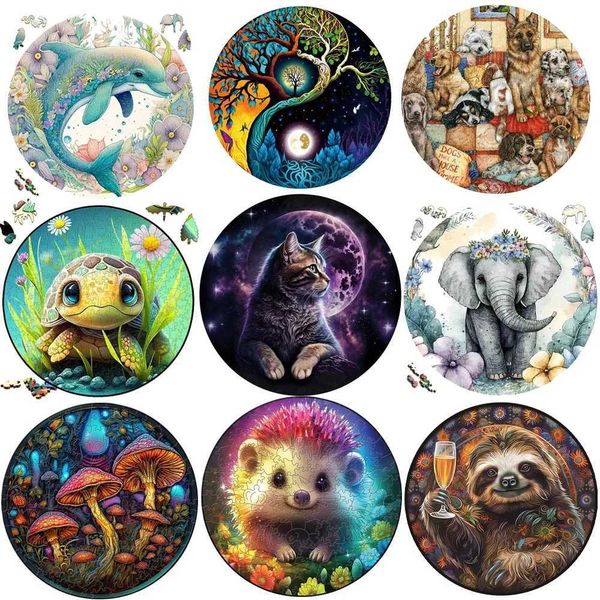 Elegant Shape Wooden Animal Jigsaw Puzzles for Kids Adults Colorful Dog Cat Wood Jigsaws DIY Crafts Popular Intellectual Toys Y240812