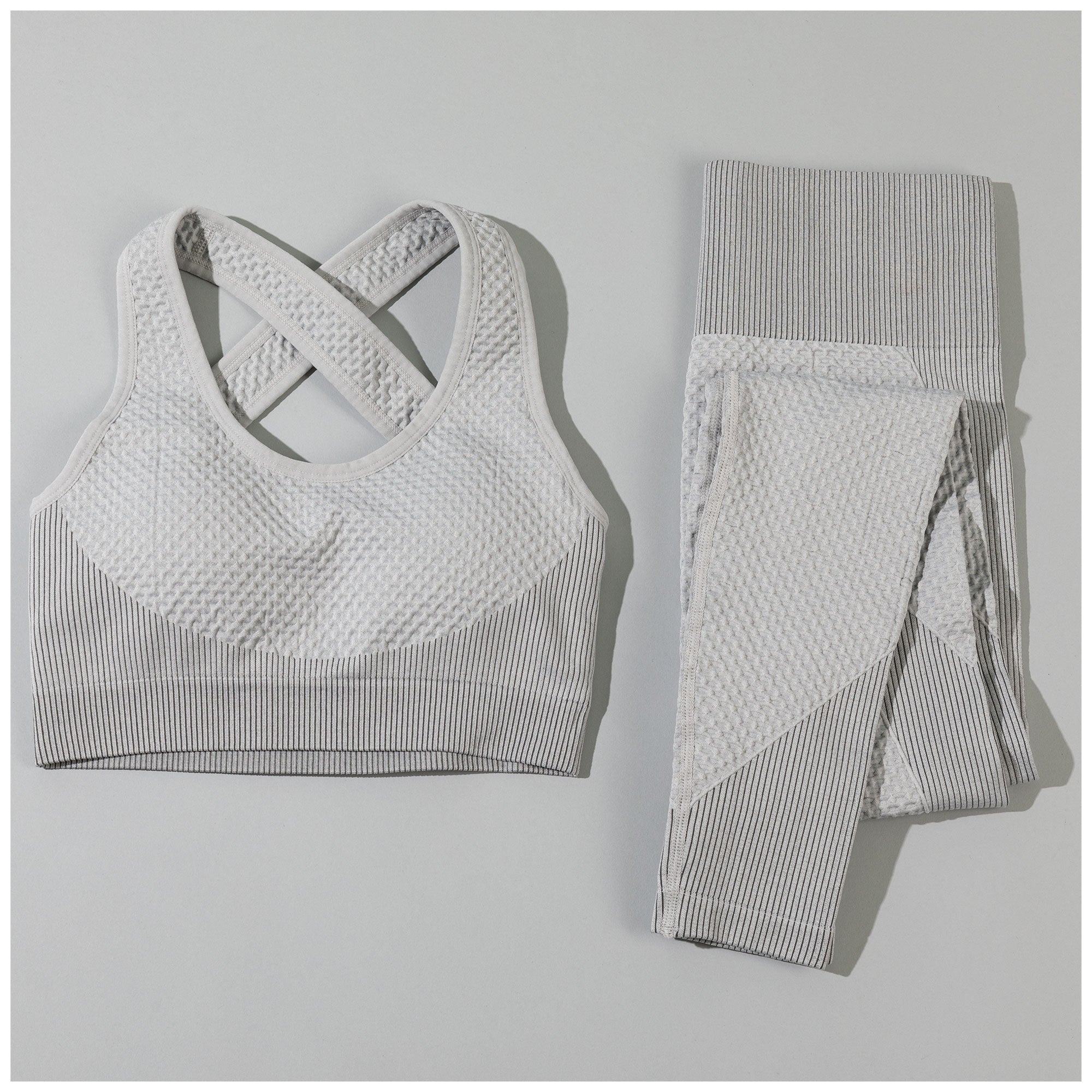 Textured Leggings & Sports Bra Activewear Set - Light Gray - L