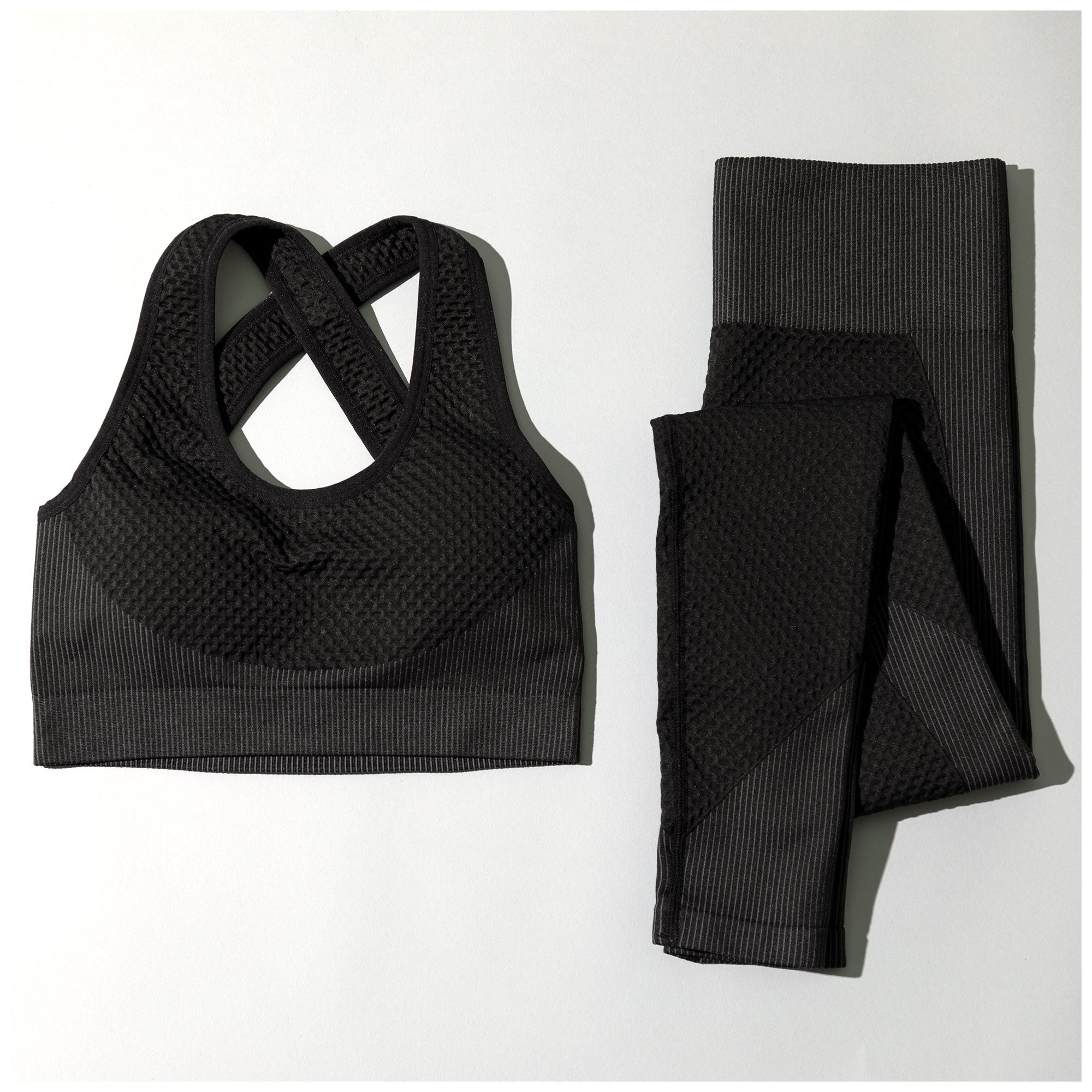 Textured Leggings & Sports Bra Activewear Set - Charcoal - L