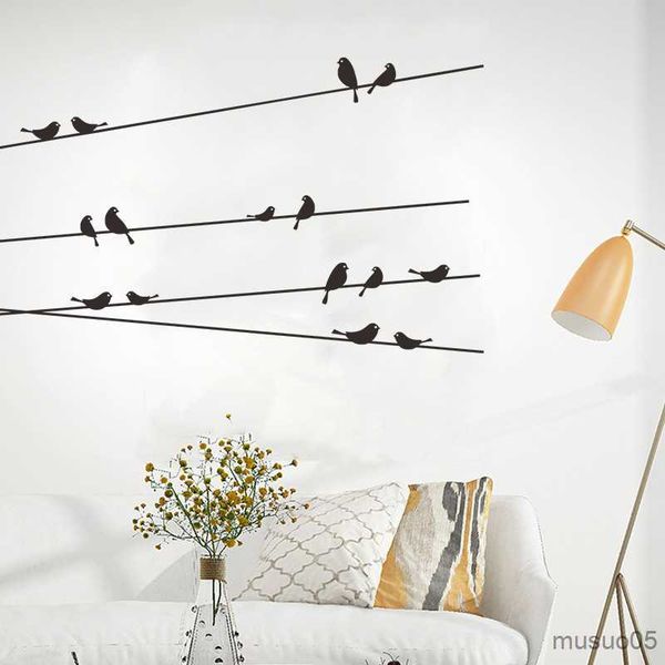 Kids&#039; Toy Stickers Black Birds on the Wires Wall Stickers Art Design Stickers Home Decoration Wall Decals Glass Window Sticker for Kids