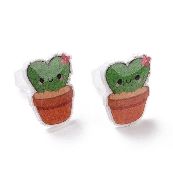 Acrylic Cute Plants Stud Earrings with Plastic Pins for Women