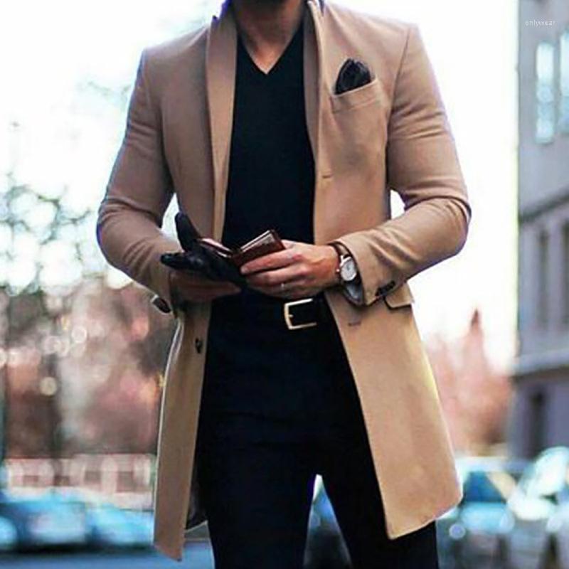 Men&#039;s Wool Autumn Winter Woolen Coat Men Casual Single Breasted Mid-length Jacket Outwear Man Turn-down Collar Solid Pocket Daily Cardigans