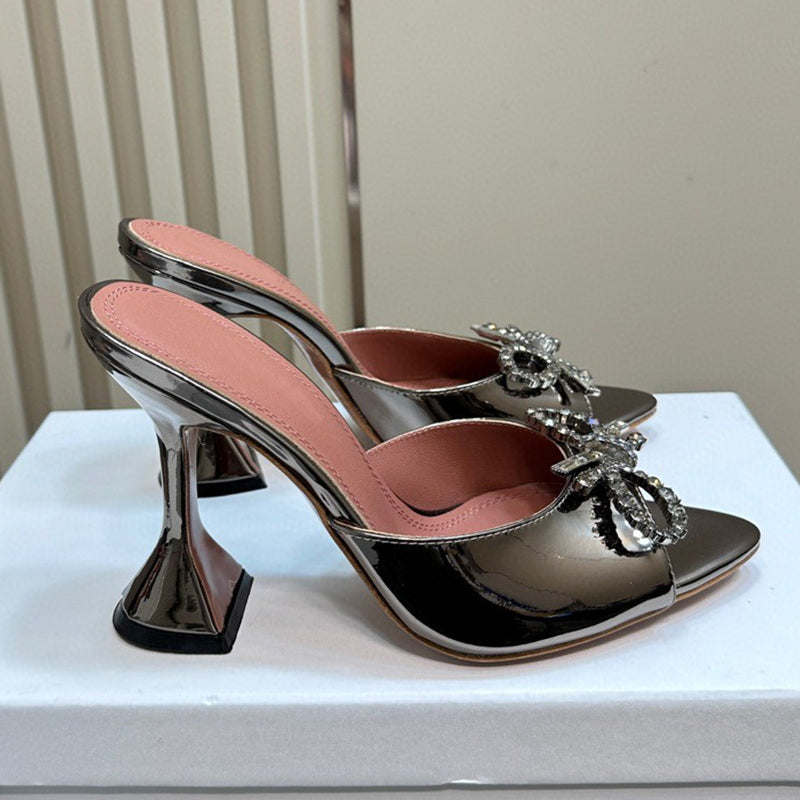 New Sunflower Series High Heeled Sandals Bow Crystal Embellished Fashion High Heels Luxury Designer Forged Women&#039;s Backless Sandals Classic All