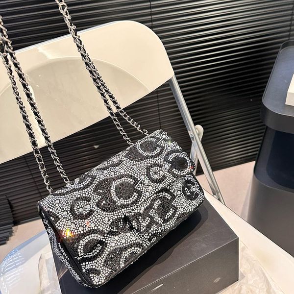 Women Designer Shiny Diamonds Shoulder Bag Letters Pattern Classic Flap Silver Hardware Matelasse Chain Dinner Bags Crossbody Handbag Luxury