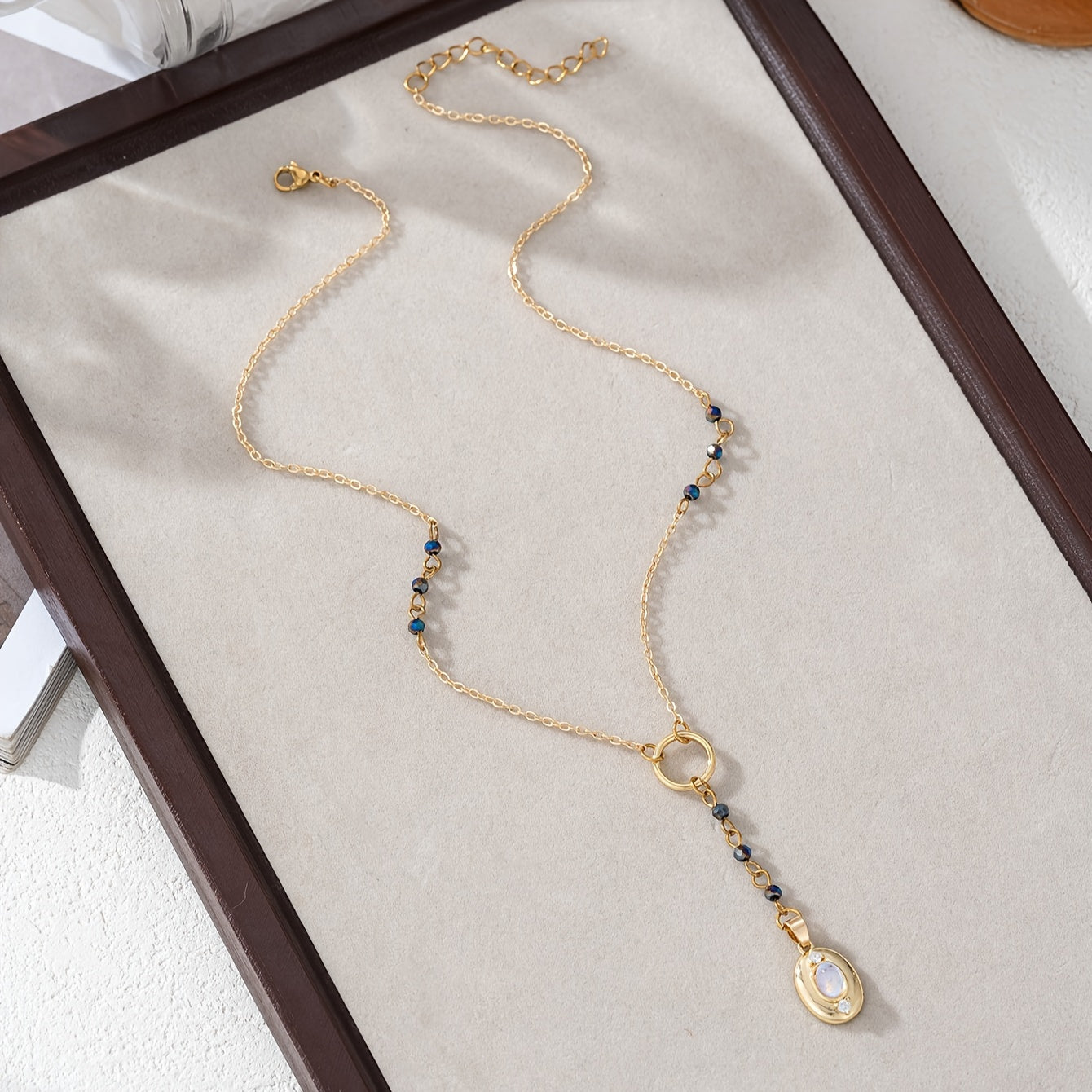 TEMU 1pc Women's Vintage Copper Pendant Necklace With Oval & Circular Charms, Y-shaped Chain Jewelry For Parties, Weddings, Casual Attire - Elegant