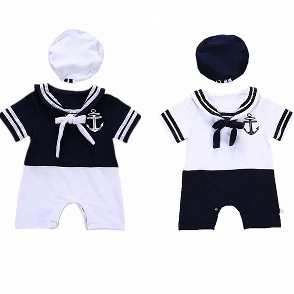 Newborn Baby Boy Clothes Sailor Collar Romper Bodysuit Toddler Playsuit Hat Outfit Set Casual Clothes