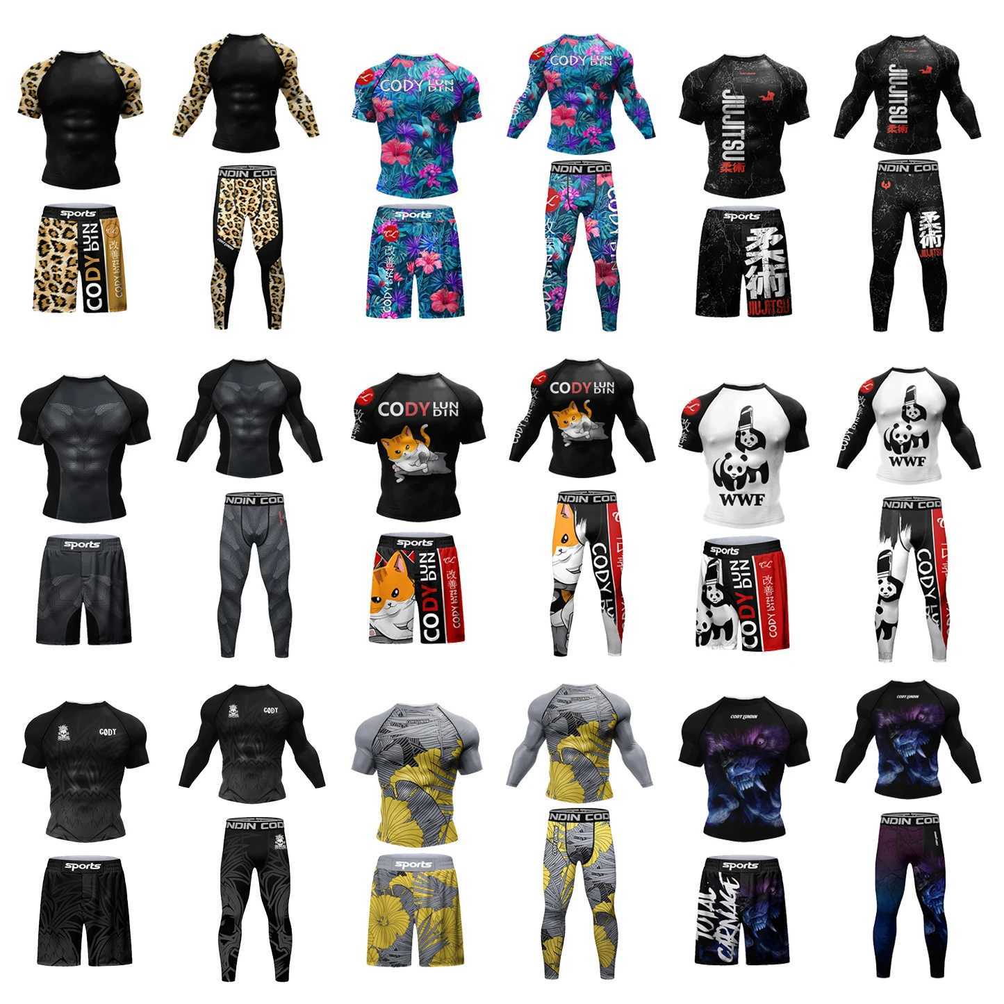 Hot sale Cody Lundin Durability MMA BJJ Rash Guard Tight Exercise Jogging T-Shirts+Pants 3D Print Compression Boxing Tracksuit X250129