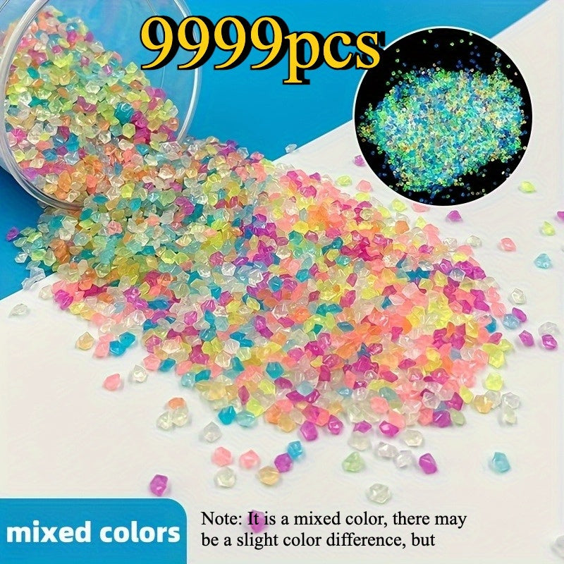 TEMU 9999pcs Glow In The Dark Resin Sand Stones - 3-5mm Multicolor Luminous Pebbles For , Aquariums, , Bonsai & Outdoor Decor, -activated Lighting,
