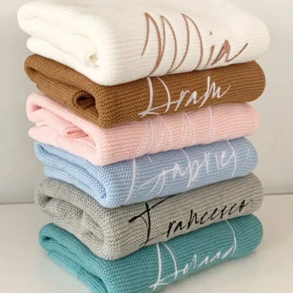 Name Personalised born Swaddling Baby Bedding Set Swaddle Soft Knitted Toddler Crib Bed Stroller Blanket 240703
