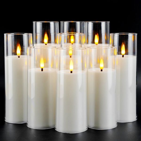 9Pcs LED Flameless Candles Light Simulation Acrylic Wedding Romantic Candle Lamp with Remote Control Party Christmas Home Decor