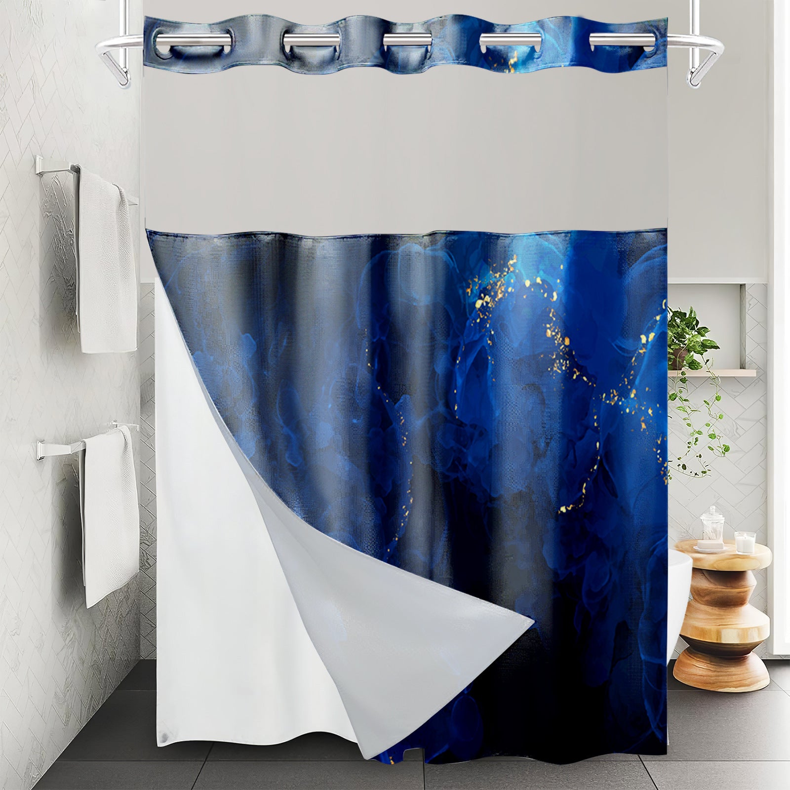 YL-37530 waterproof polyester digital printed marble pattern shower curtain bathroom double layer shower curtain