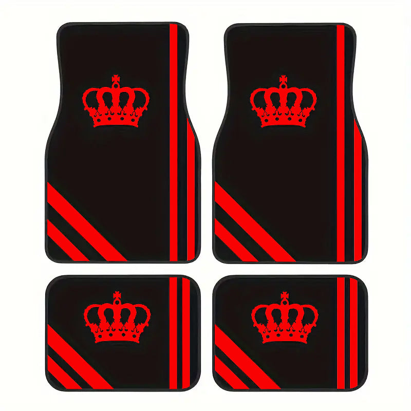 TEMU 1pc-4pcs Crown Element Colorful Minimalist Print Car Floor Mat Set, Universal Car Foot Mats, Vehicle Floor Carpet - Full Coverage Front And Rear