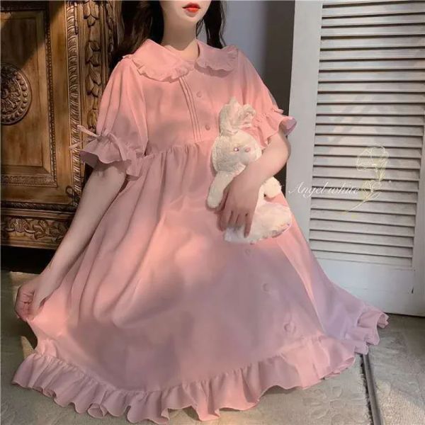 Lolita Style Dresses Women Peter Pan Collar Ruffles Puff Sleeve A-line Mini Japanese Sweet Girls Kawaii Summer Design Stylish