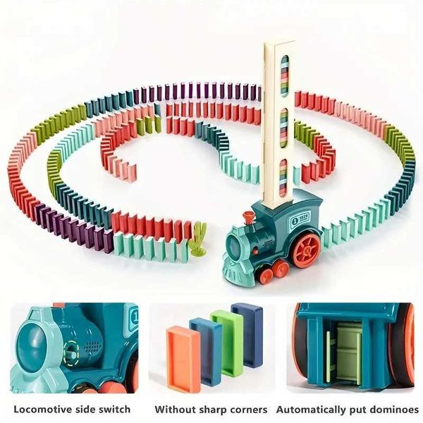 Automatic Laying Domino Train Electric Car Brick Blocks Kits Creative Games Intelligence Educational DIY Toys Kids Birthday Gift Y240809