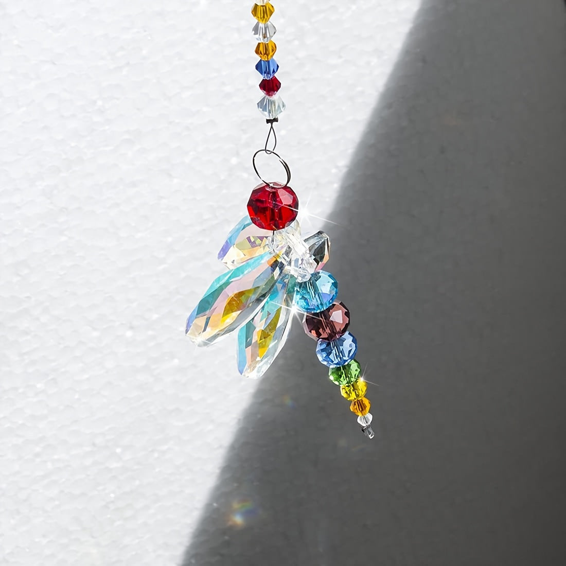 TEMU 1pc Dragonfly Crystal Suncatcher, Colorful Ornament With Beads, Hanging Pendant, 9.8-inch Sun Decor