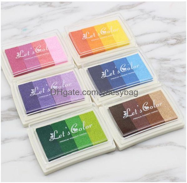 Stamps Wholesale1Pcs Diy Homemade Gradient Color Ink Pad Mticolour Inkpad Decoration Fingerprint Stamp Scrapbooking Accessories 7.8X5.5CM