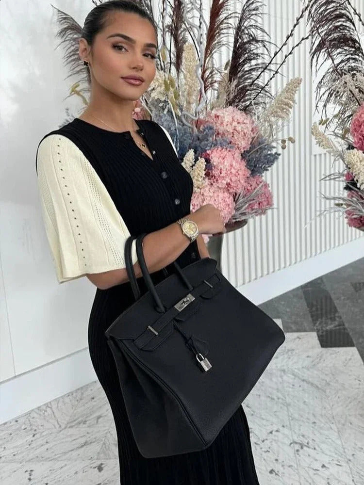 Luxury Sandro Maxi Dress For Women Elegant Short Sleeve Hollow Out Ribbed Knitted Chic Patchwork Button Up Long Dresses O-Neck High Waist Lady Knitw