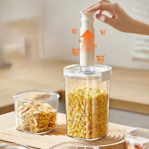Storage Bottles Jars Vacuum Sealed Tank Electric Coffee Beans Vacuum Jar Plastic Kitchen Food Grains Candy Fresh Storage Box Airtight Tea Ca
